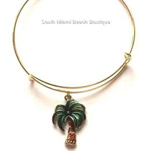 Gold Palm Tree Charm Bracelet Adjustable Coconut Island Hawaiian Wire Plated